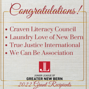Image announces grant recipients: craven literacy council, laundry of love, true justice international, and the we can be association.